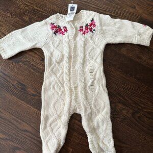 Baby Gap Sweater Onsie, Ivory with Pink/Red Flowers 3-6M